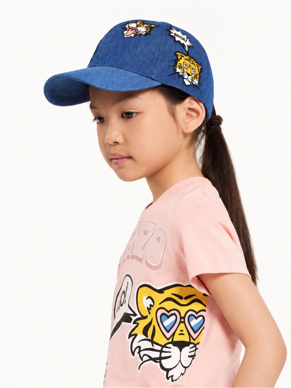 KENZO Kids Blue Denim Tiger Patch Baseball Cap Size 54
